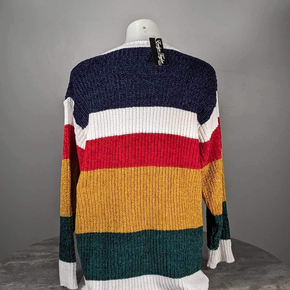 NWT Evelyn Taylor | Mustard & Navy Stripe Chenille Sweater - M - Picture 9 of 9